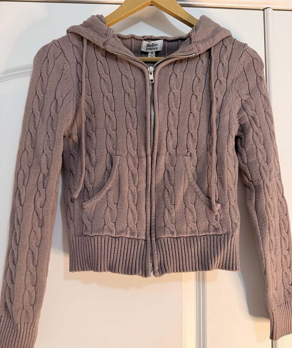 Faded Rose Essentials Cable Knit Zip-Up Hoodie
